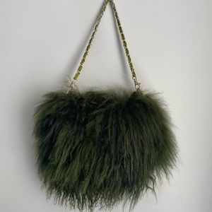 Moss Green Mongolian lamb shoulder bag